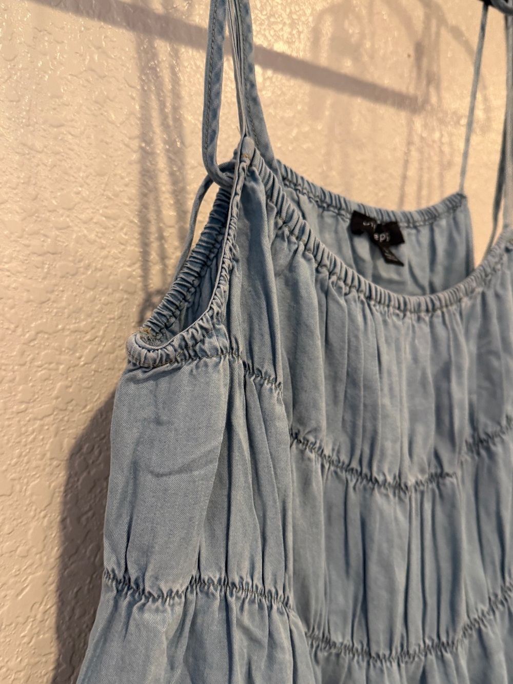 Blu Pepper Light Blue Chambray Tiered Maxi with Tie Straps LIKE NEW SIZE L - Picture 4 of 12